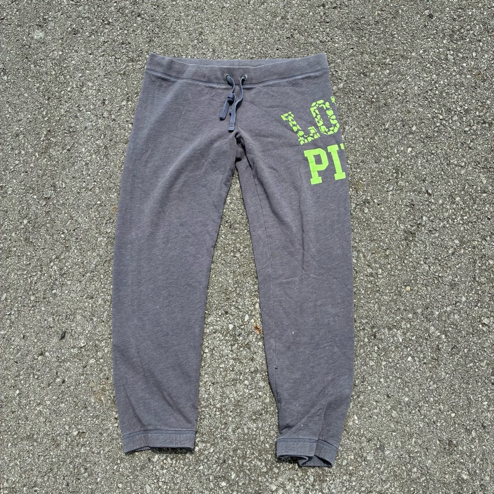 Y2K Victorias Secret PINK Grey Green Love Pink Low Rise Jogger Sweatpants